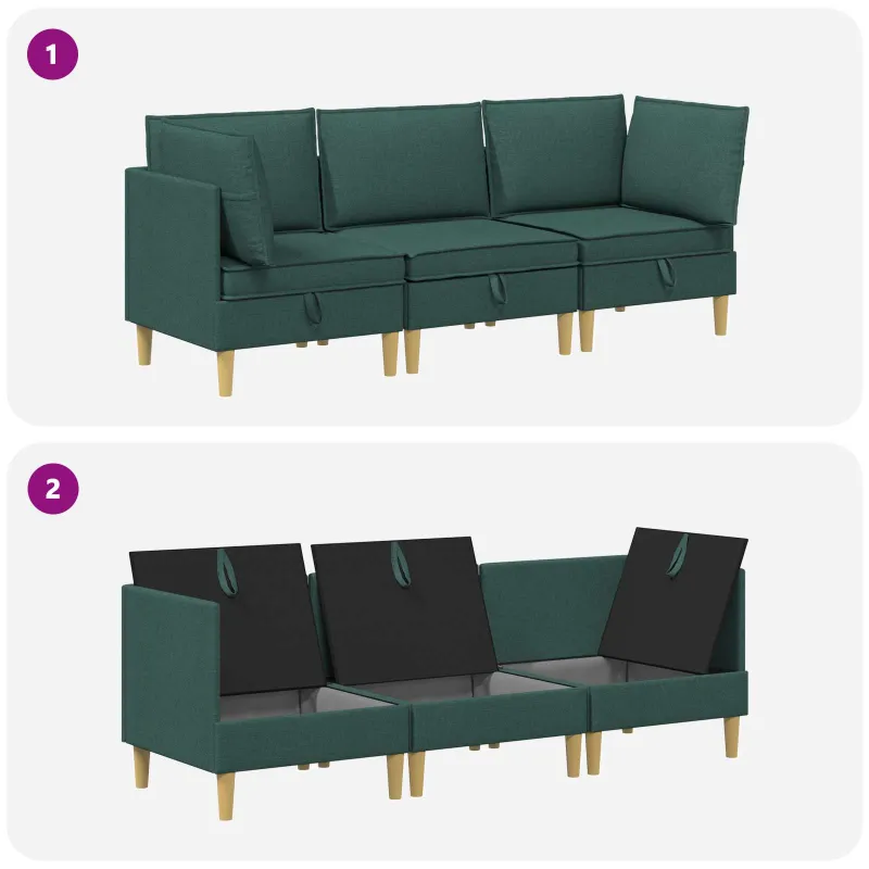 Modulinė sofa su laikymo vieta 3 pcs Tamsiai žalia Audinys