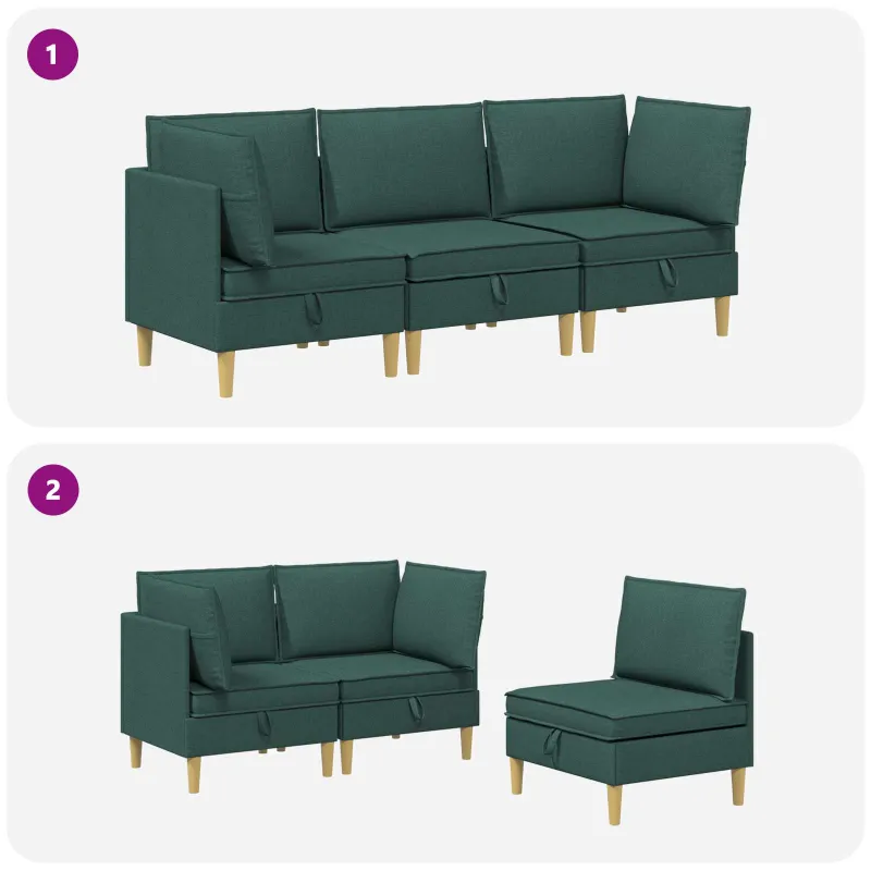 Modulinė sofa su laikymo vieta 3 pcs Tamsiai žalia Audinys