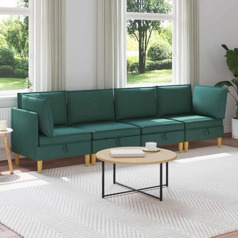 Modulinė sofa su laikymo vieta 4 pcs Tamsiai žalia Audinys