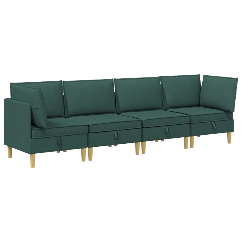 Modulinė sofa su laikymo vieta 4 pcs Tamsiai žalia Audinys