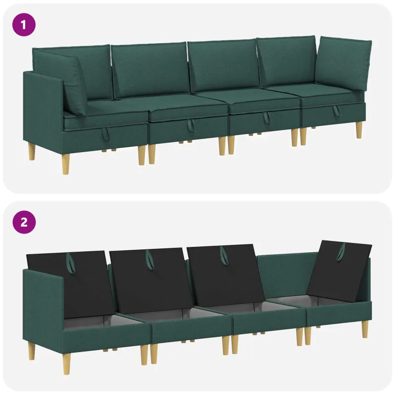 Modulinė sofa su laikymo vieta 4 pcs Tamsiai žalia Audinys
