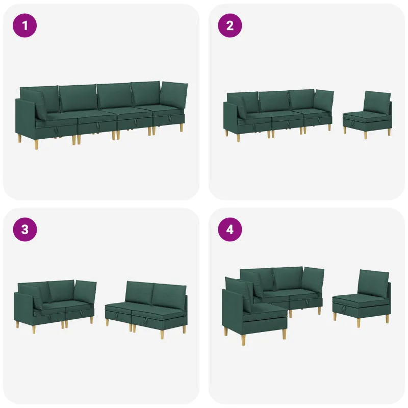 Modulinė sofa su laikymo vieta 4 pcs Tamsiai žalia Audinys