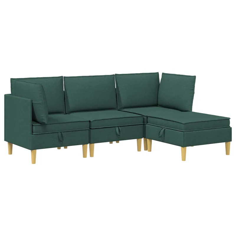 Modulinė sofa su laikymo vieta 4 pcs Tamsiai žalia Audinys