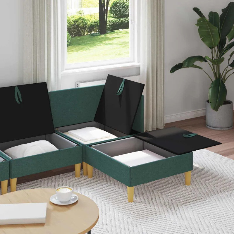 Modulinė sofa su laikymo vieta 4 pcs Tamsiai žalia Audinys