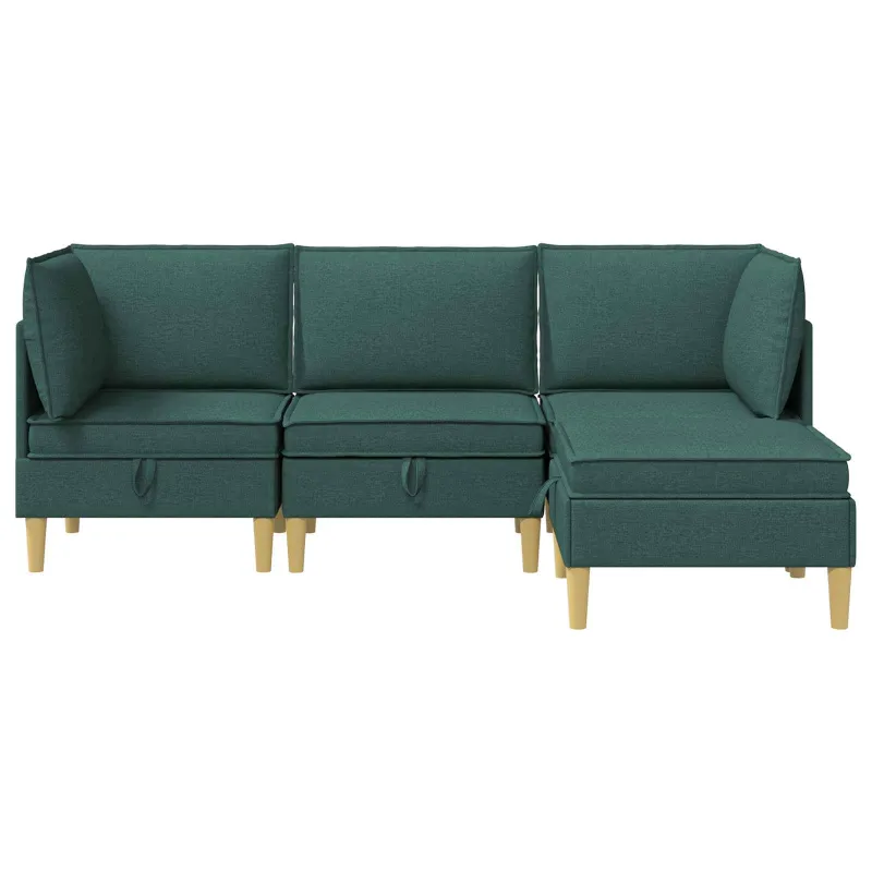 Modulinė sofa su laikymo vieta 4 pcs Tamsiai žalia Audinys