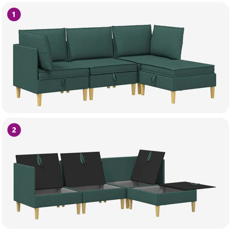 Modulinė sofa su laikymo vieta 4 pcs Tamsiai žalia Audinys