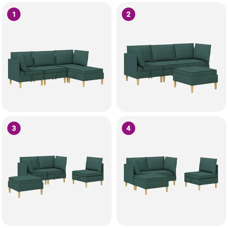 Modulinė sofa su laikymo vieta 4 pcs Tamsiai žalia Audinys