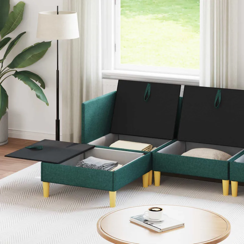 Modulinė sofa su laikymo vieta 5 pcs Tamsiai žalia Audinys