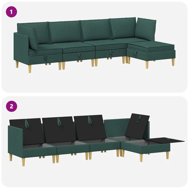 Modulinė sofa su laikymo vieta 5 pcs Tamsiai žalia Audinys