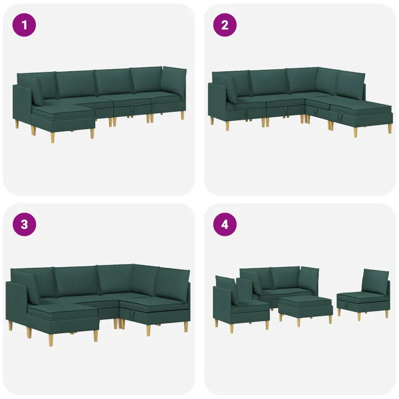 Modulinė sofa su laikymo vieta 5 pcs Tamsiai žalia Audinys