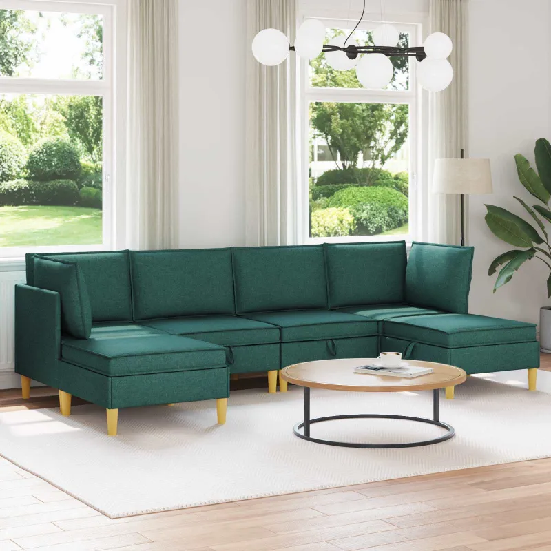 Modulinė sofa su laikymo vieta 6 pcs Tamsiai žalia Audinys