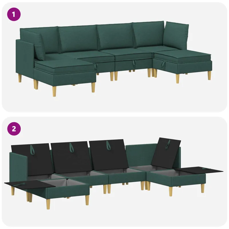 Modulinė sofa su laikymo vieta 6 pcs Tamsiai žalia Audinys