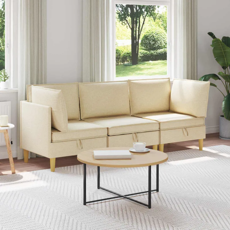 Modulinė sofa su laikymo vieta 3 pcs Kreminė Audinys