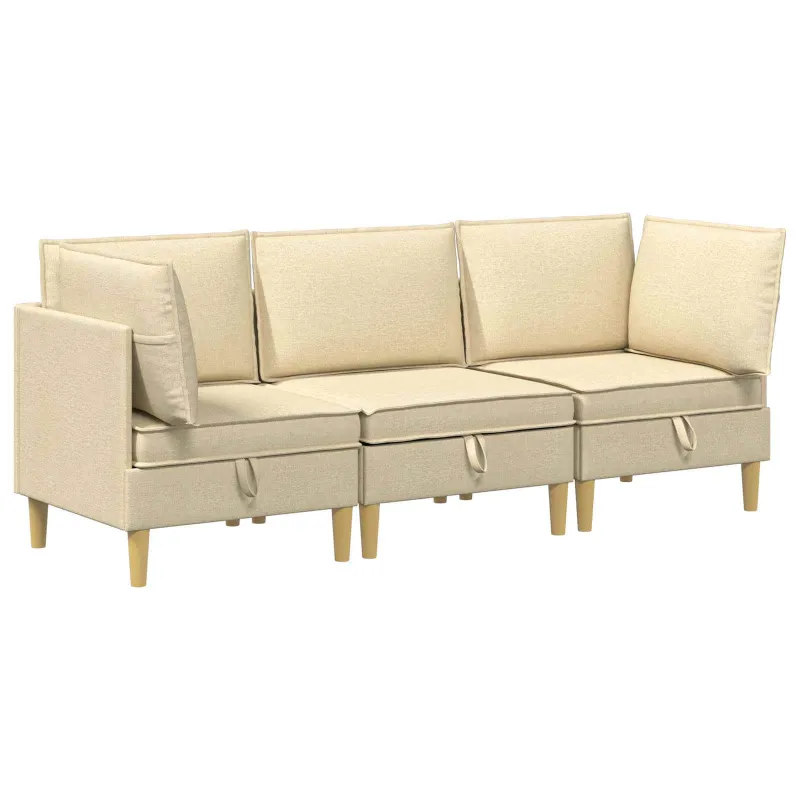 Modulinė sofa su laikymo vieta 3 pcs Kreminė Audinys