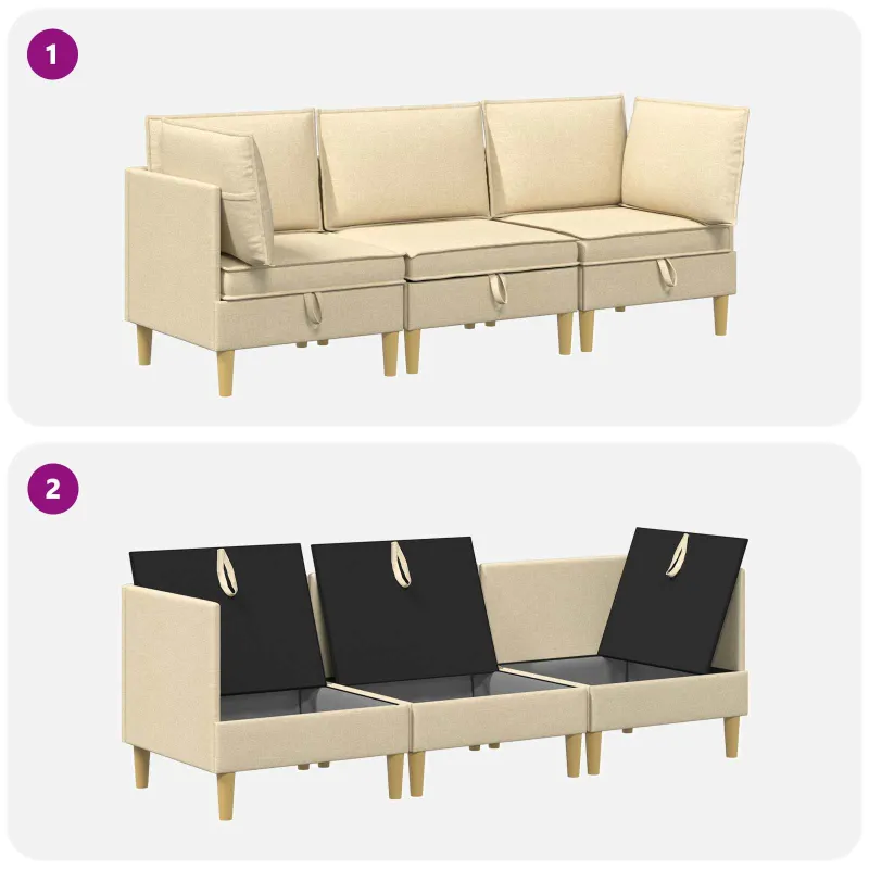 Modulinė sofa su laikymo vieta 3 pcs Kreminė Audinys
