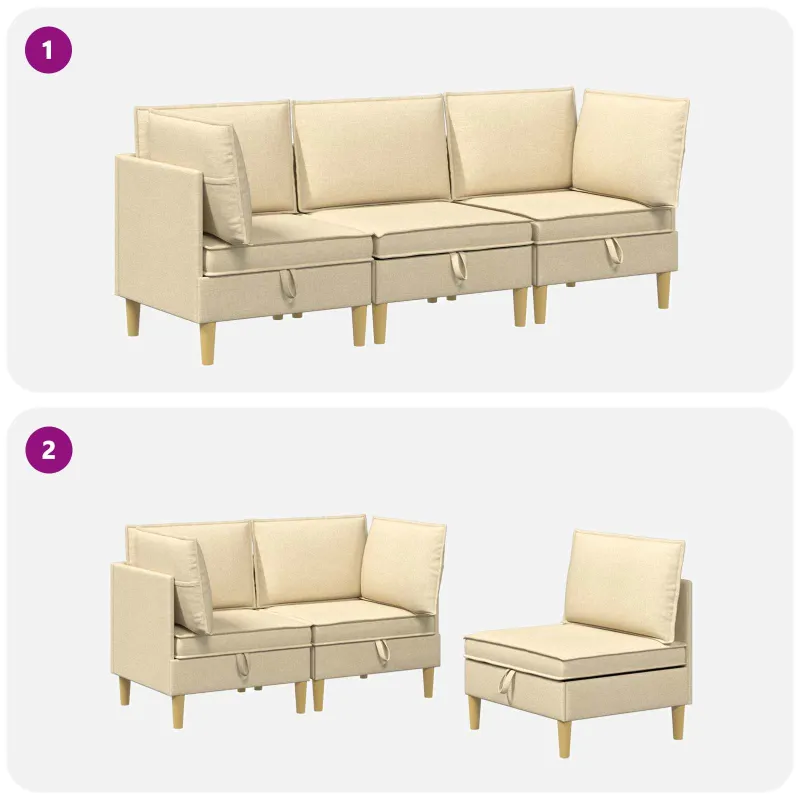 Modulinė sofa su laikymo vieta 3 pcs Kreminė Audinys