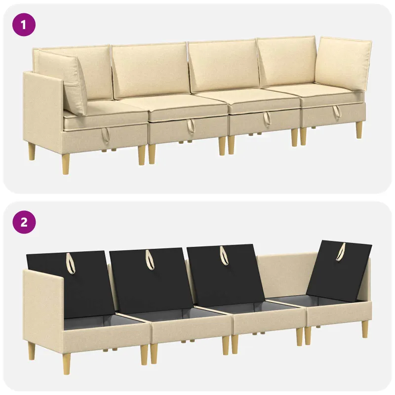 Modulinė sofa su laikymo vieta 4 pcs Kreminė Audinys