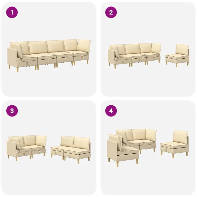 Modulinė sofa su laikymo vieta 4 pcs Kreminė Audinys