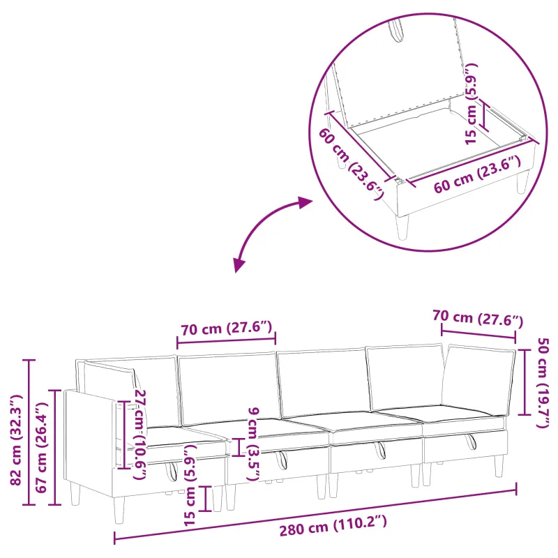 Modulinė sofa su laikymo vieta 4 pcs Kreminė Audinys