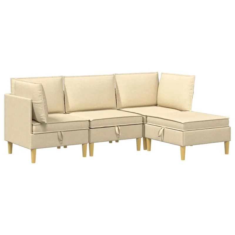 Modulinė sofa su laikymo vieta 4 pcs Kreminė Audinys