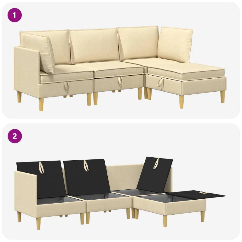 Modulinė sofa su laikymo vieta 4 pcs Kreminė Audinys
