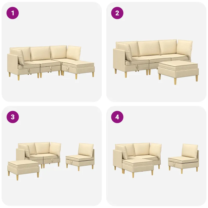 Modulinė sofa su laikymo vieta 4 pcs Kreminė Audinys