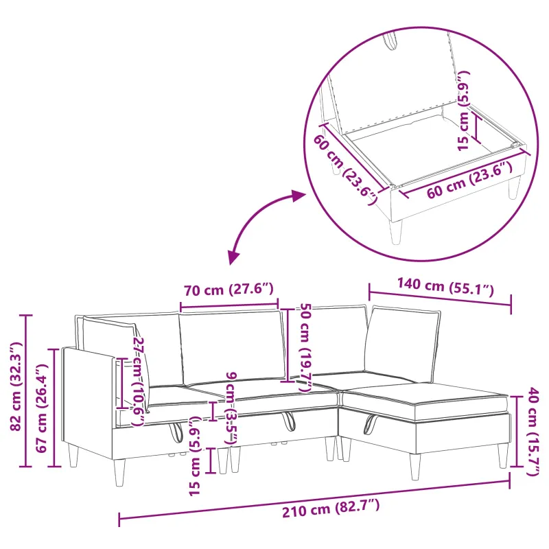 Modulinė sofa su laikymo vieta 4 pcs Kreminė Audinys