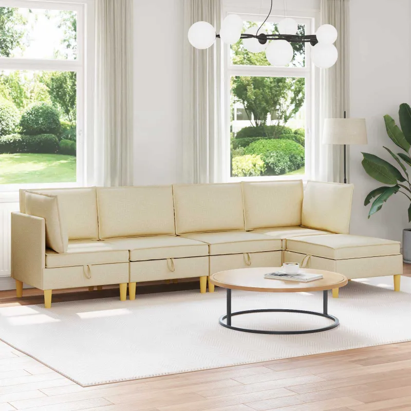 Modulinė sofa su laikymo vieta 5 pcs Kreminė Audinys