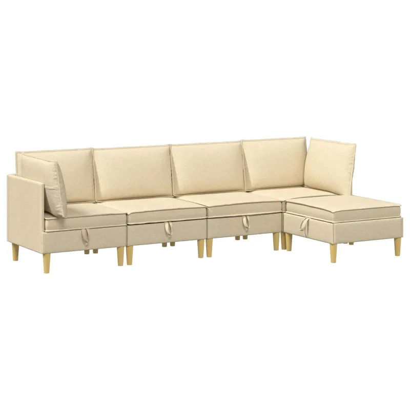 Modulinė sofa su laikymo vieta 5 pcs Kreminė Audinys