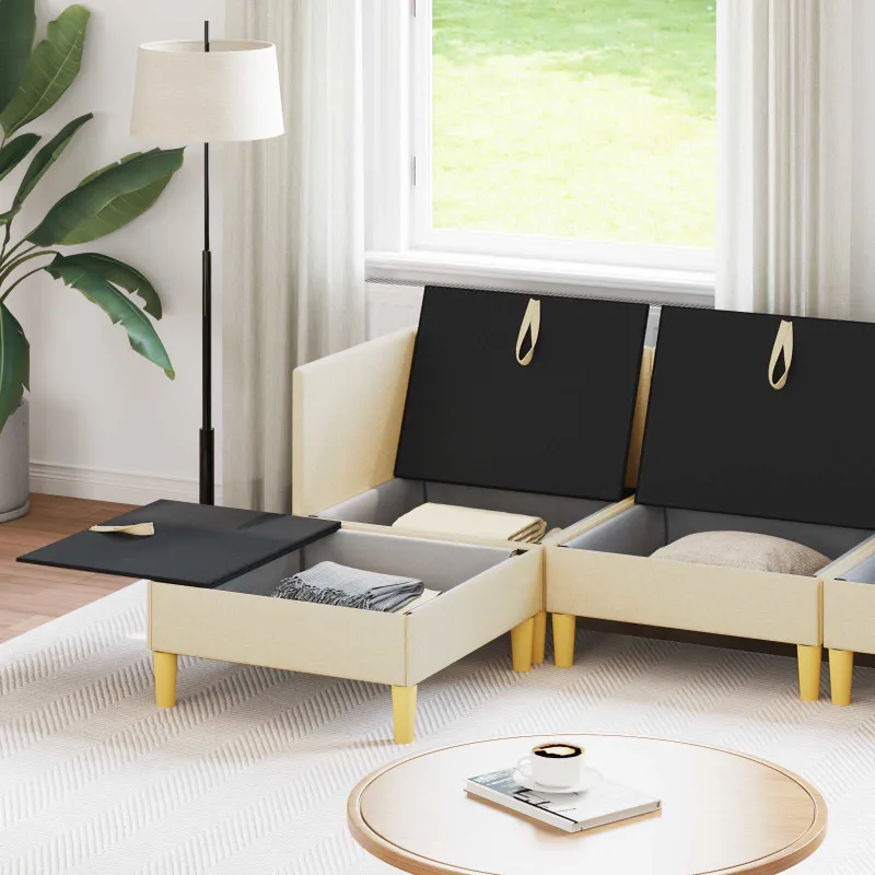 Modulinė sofa su laikymo vieta 5 pcs Kreminė Audinys