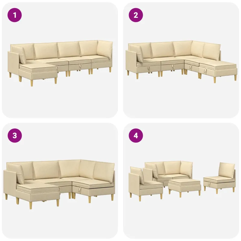 Modulinė sofa su laikymo vieta 5 pcs Kreminė Audinys