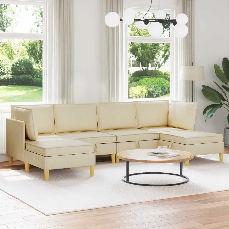 Modulinė sofa su laikymo vieta 6 pcs Kreminė Audinys