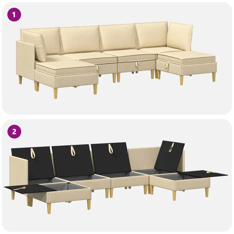 Modulinė sofa su laikymo vieta 6 pcs Kreminė Audinys