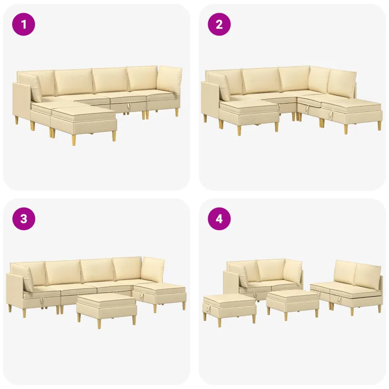 Modulinė sofa su laikymo vieta 6 pcs Kreminė Audinys