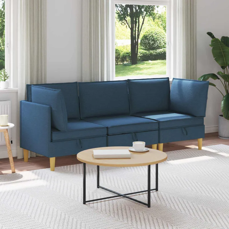 Modulinė sofa su laikymo vieta 3 pcs Mėlyna Audinys
