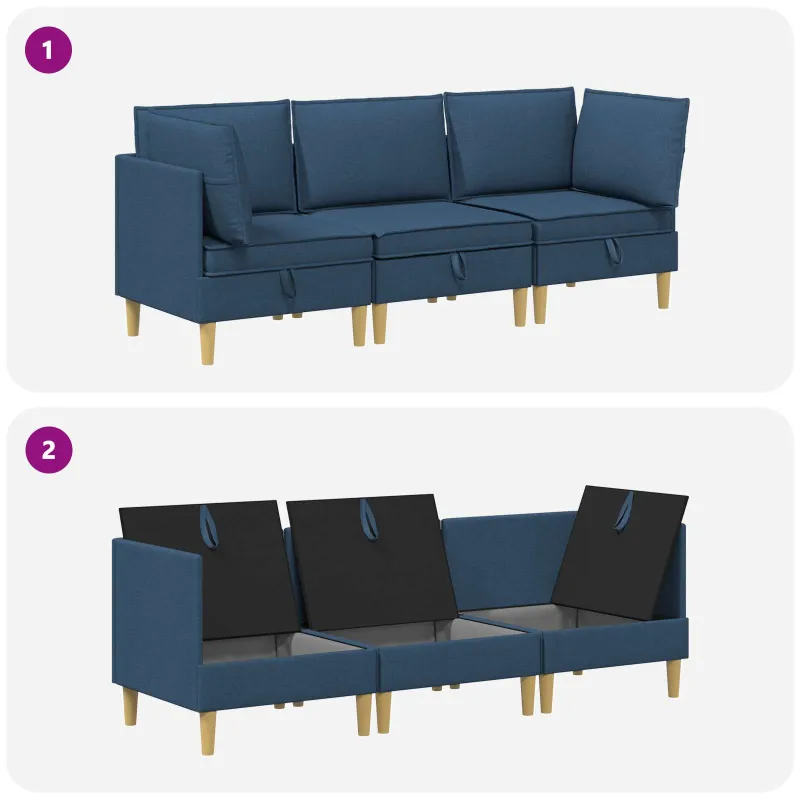 Modulinė sofa su laikymo vieta 3 pcs Mėlyna Audinys