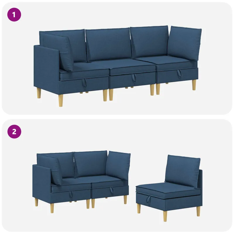 Modulinė sofa su laikymo vieta 3 pcs Mėlyna Audinys