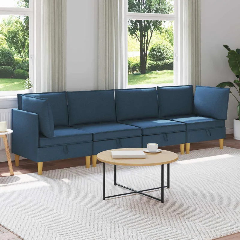 Modulinė sofa su laikymo vieta 4 pcs Mėlyna Audinys