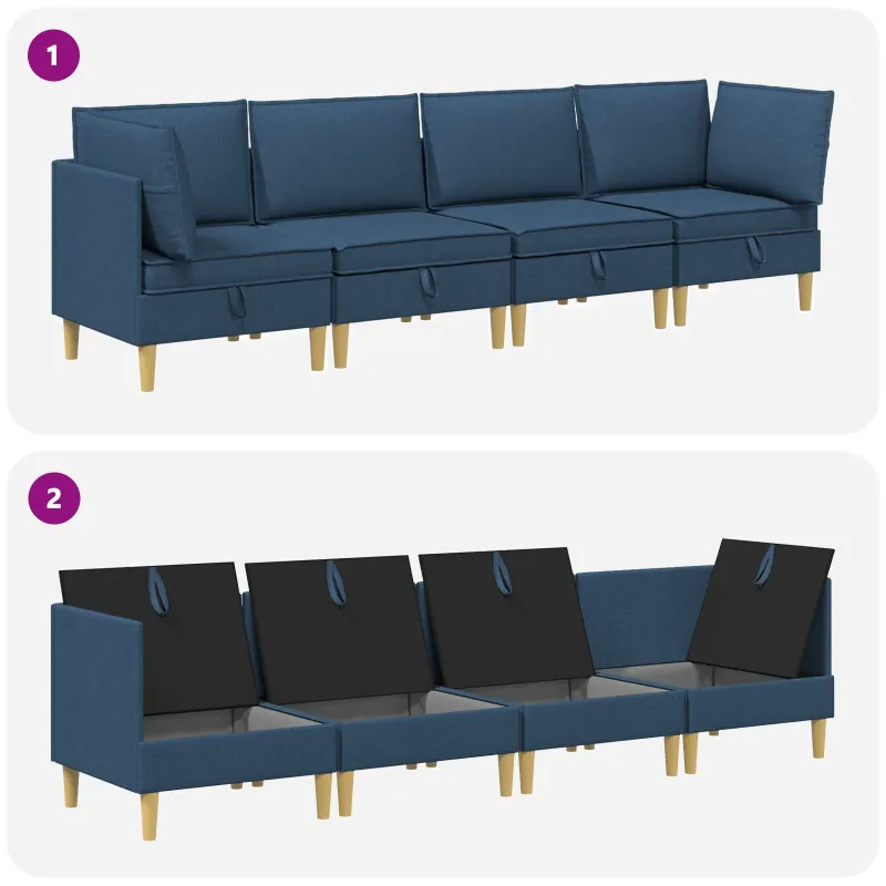 Modulinė sofa su laikymo vieta 4 pcs Mėlyna Audinys