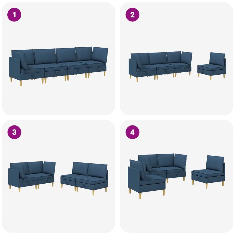 Modulinė sofa su laikymo vieta 4 pcs Mėlyna Audinys