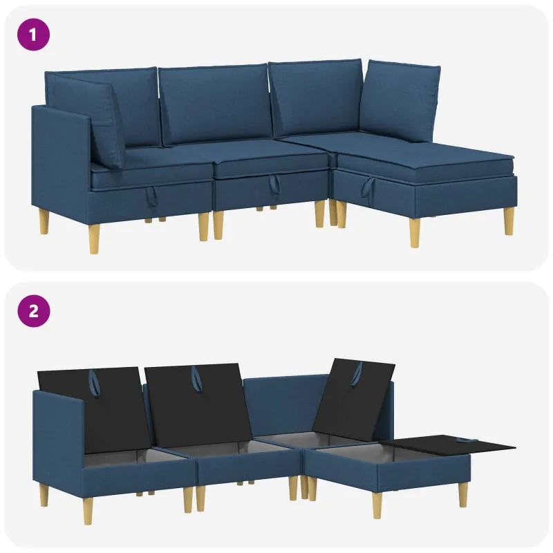 Modulinė sofa su laikymo vieta 4 pcs Mėlyna Audinys