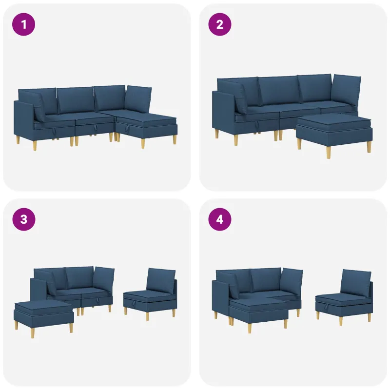 Modulinė sofa su laikymo vieta 4 pcs Mėlyna Audinys