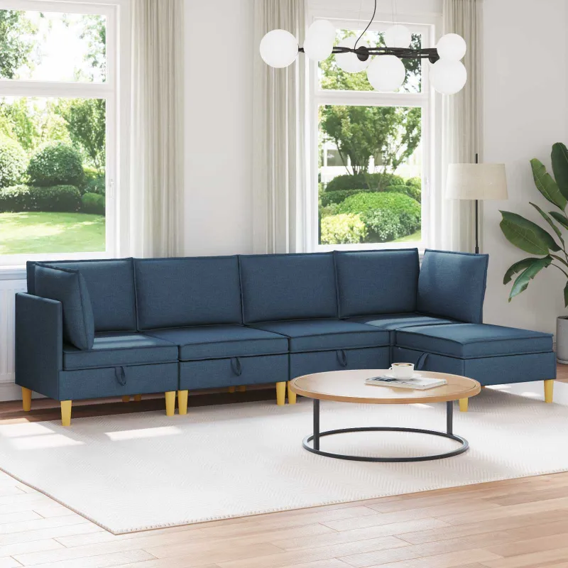 Modulinė sofa su laikymo vieta 5 pcs Mėlyna Audinys