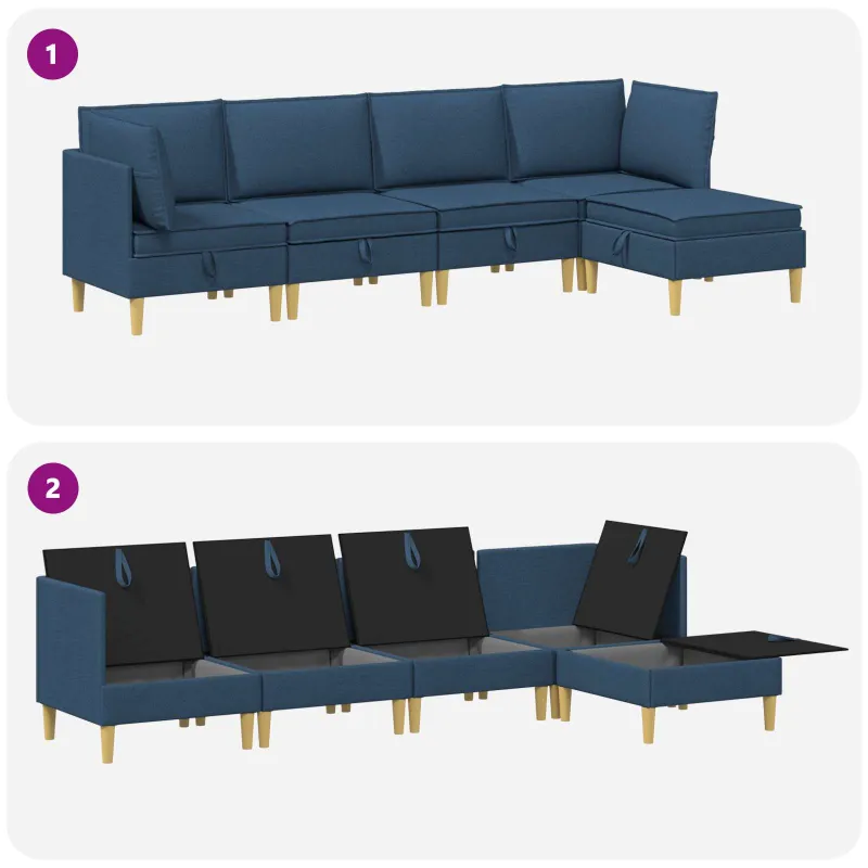 Modulinė sofa su laikymo vieta 5 pcs Mėlyna Audinys