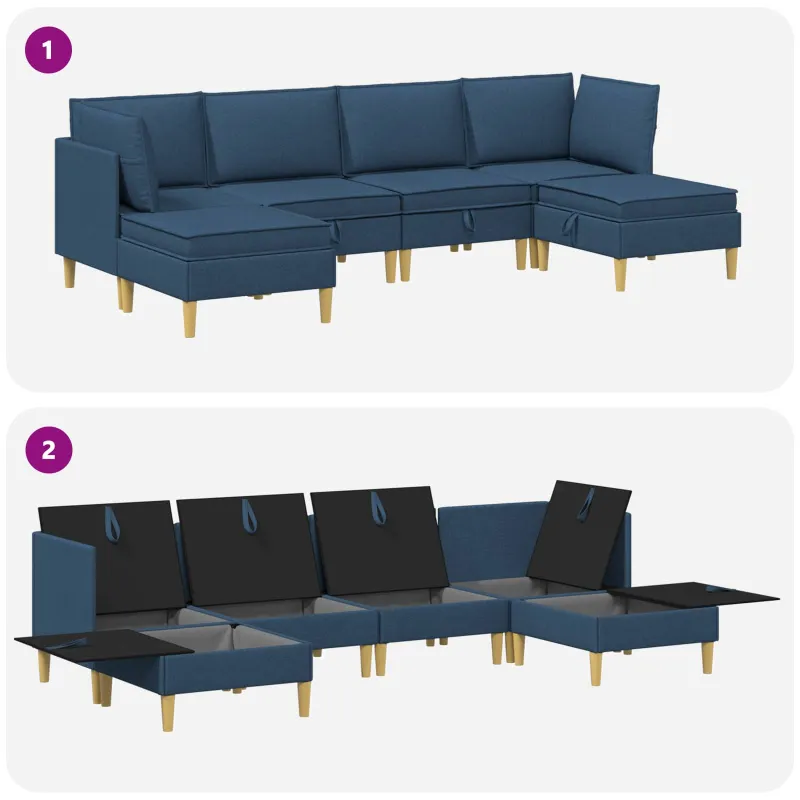 Modulinė sofa su laikymo vieta 6 pcs Mėlyna Audinys