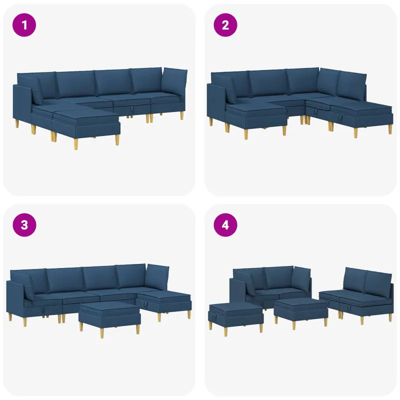 Modulinė sofa su laikymo vieta 6 pcs Mėlyna Audinys