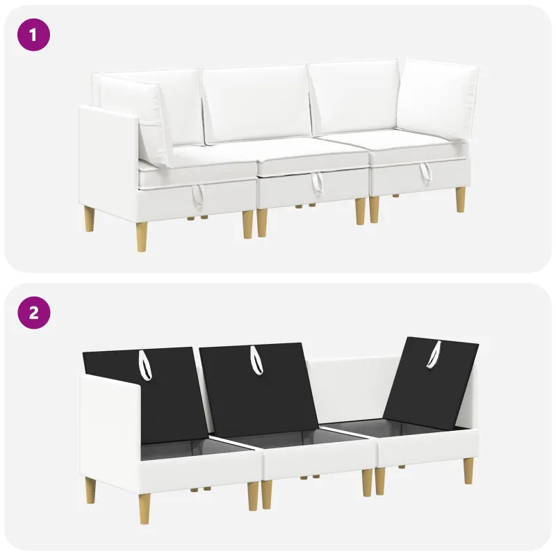 Modulinė sofa su laikymo vieta 3 pcs Balta Audinys