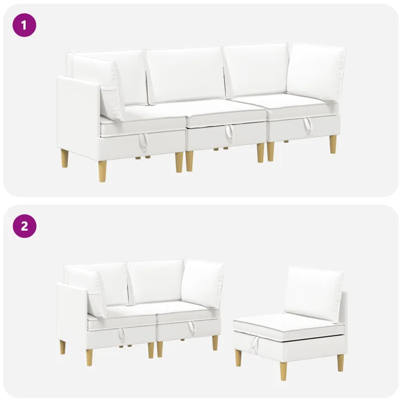 Modulinė sofa su laikymo vieta 3 pcs Balta Audinys