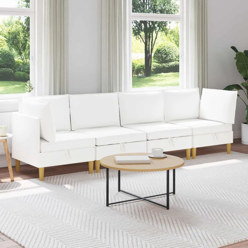 Modulinė sofa su laikymo vieta 4 pcs Balta Audinys