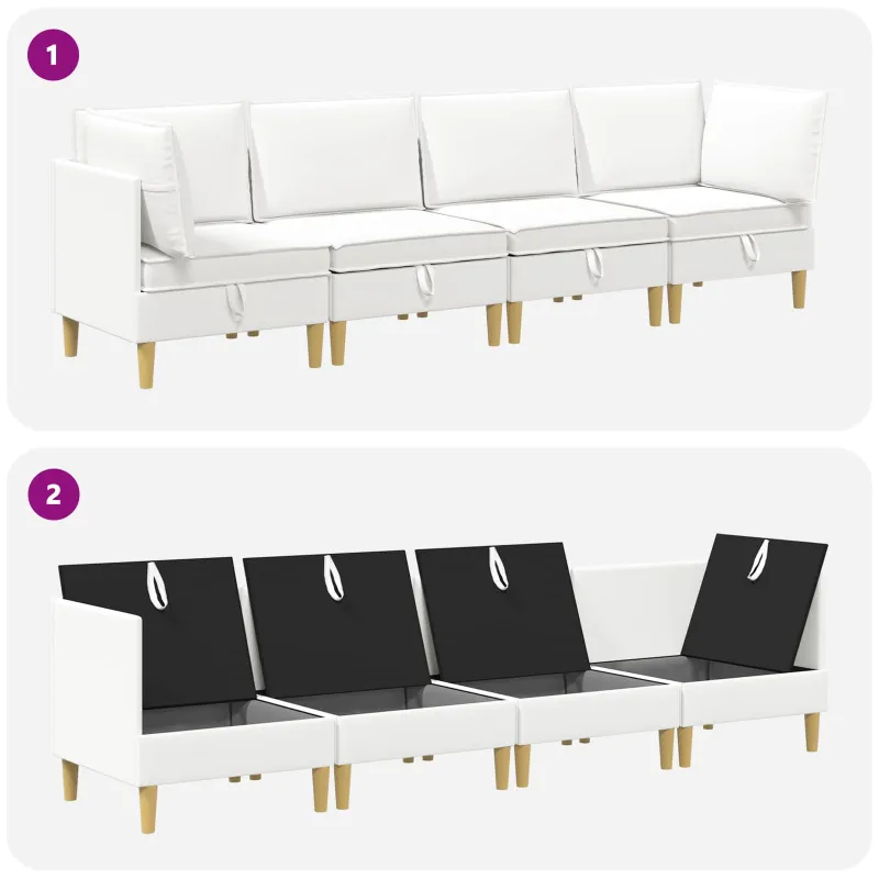 Modulinė sofa su laikymo vieta 4 pcs Balta Audinys